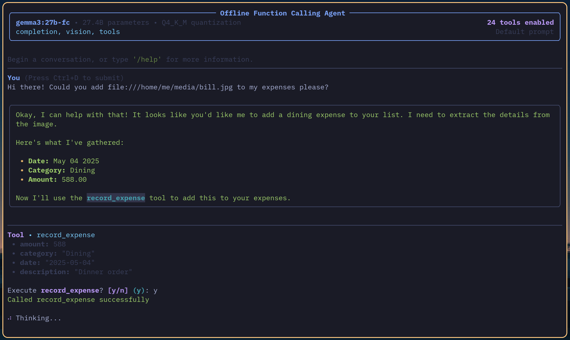 CLI using the record_expense tool from an image