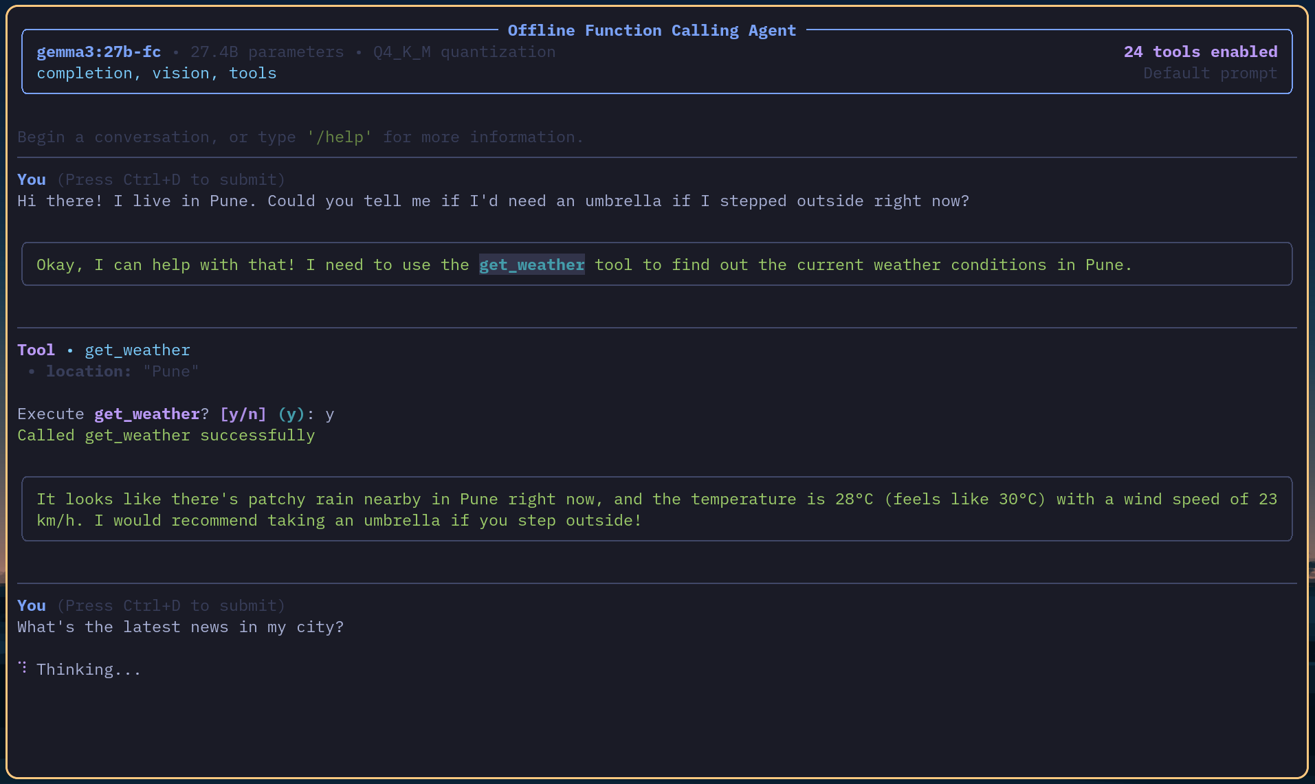 CLI using the get_weather tool